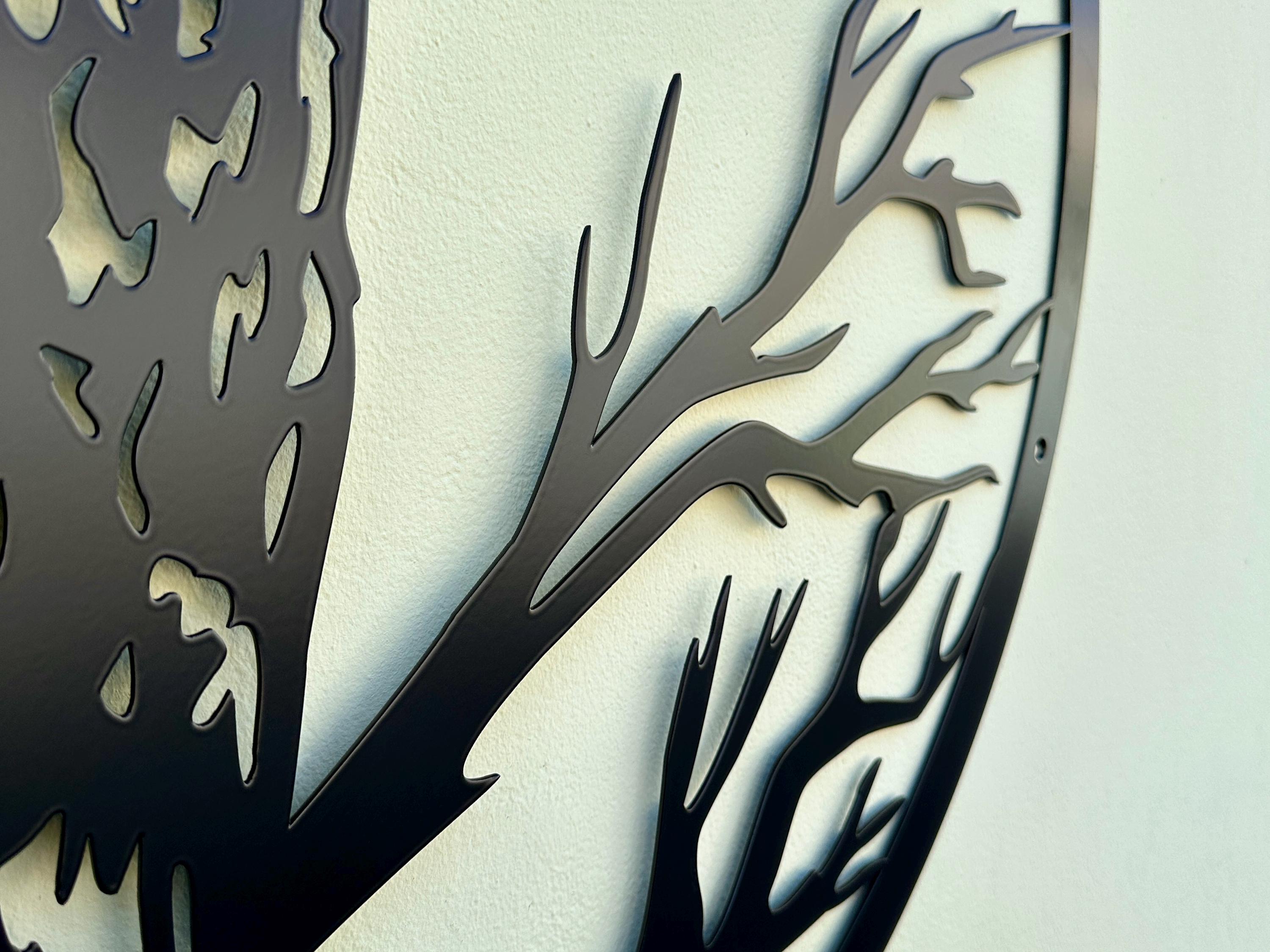 Owl on Branch Wisdom Symbol Black Metal Wall Art Bird Silhouette — 4