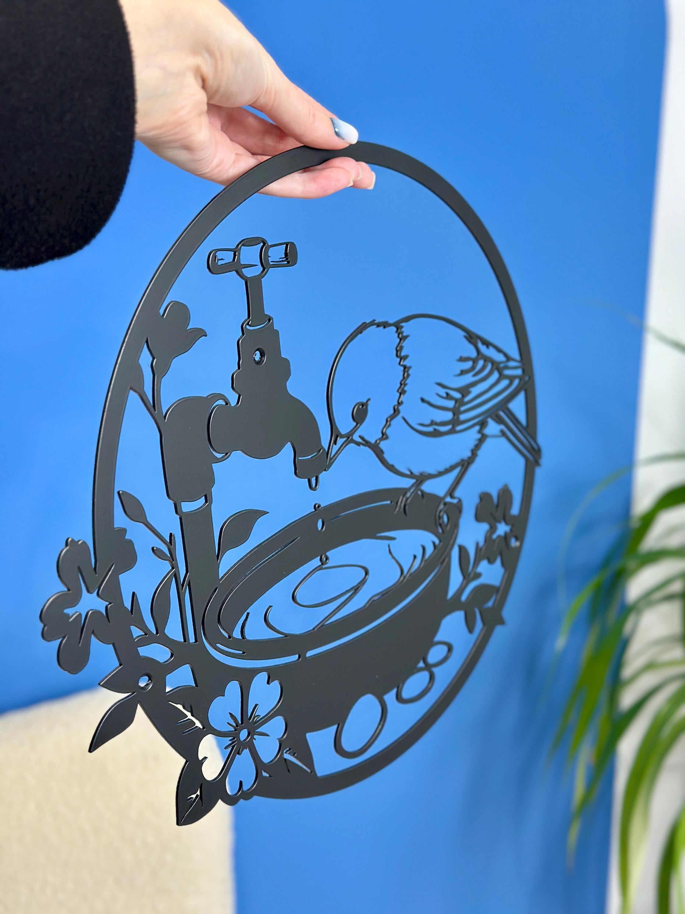 Bird Wall Art Drinking from Waterer Silhouette — 2