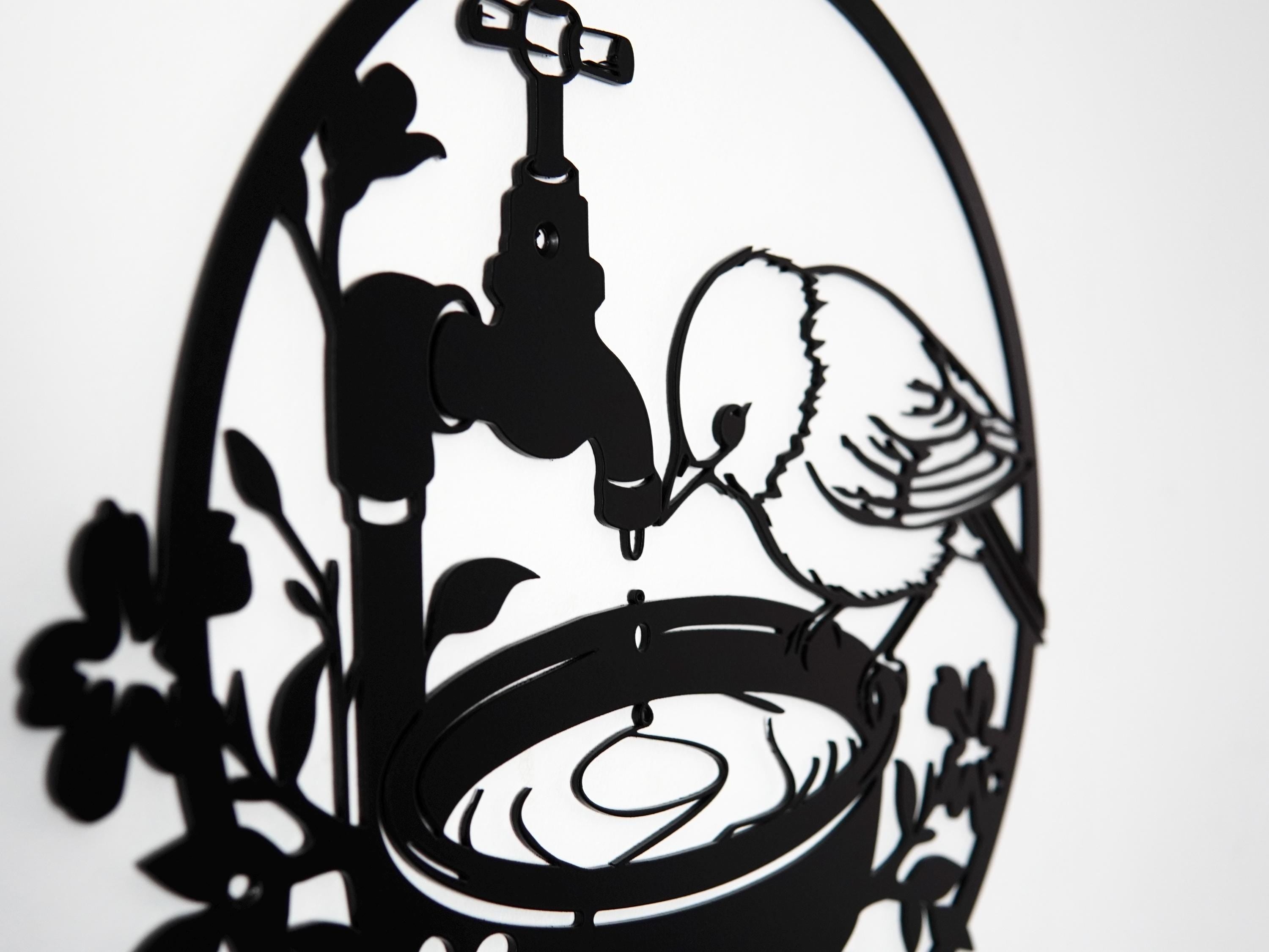 Bird Wall Art Drinking from Waterer Silhouette — 7