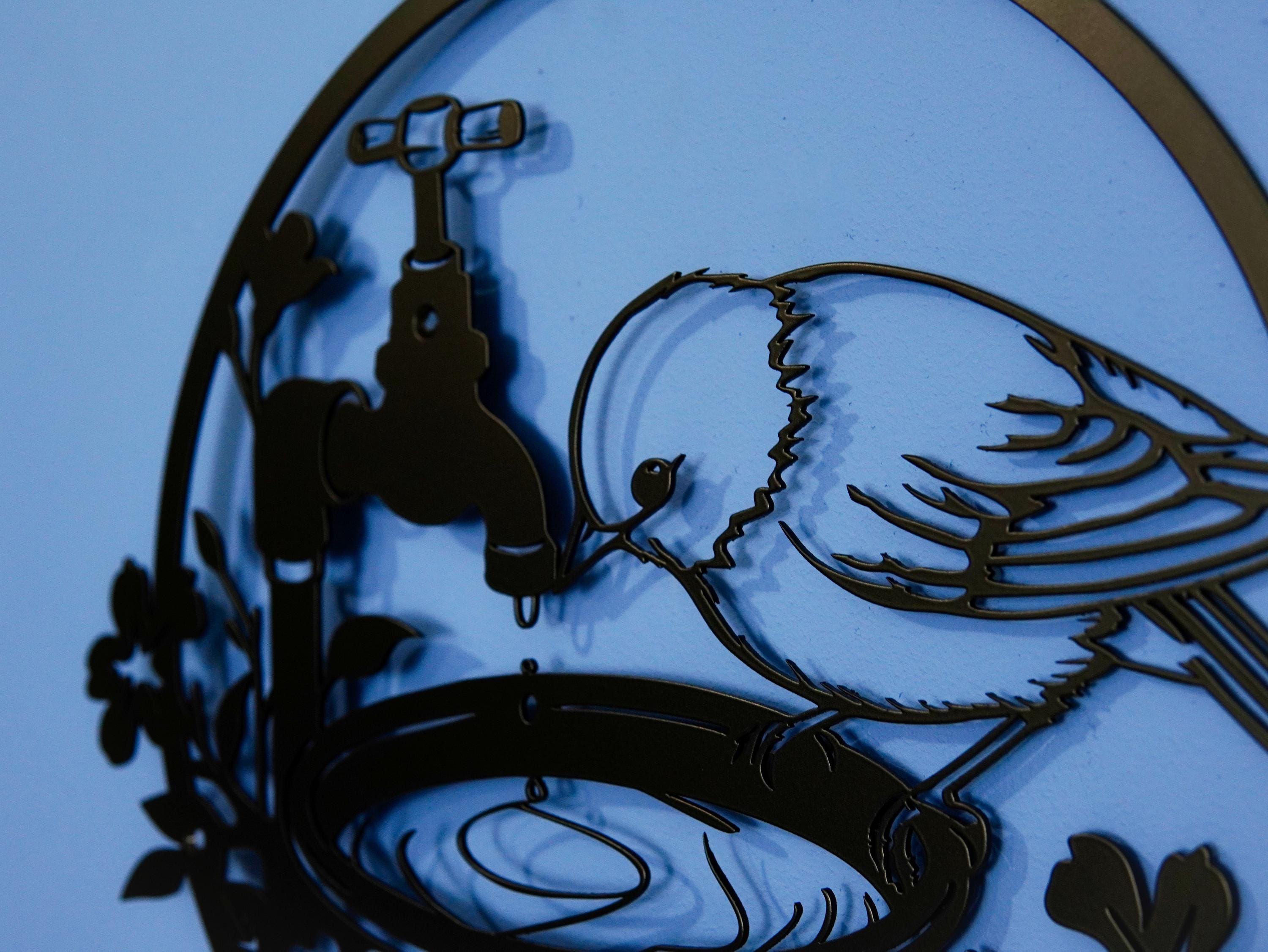 Bird Wall Art Drinking from Waterer Silhouette — 5