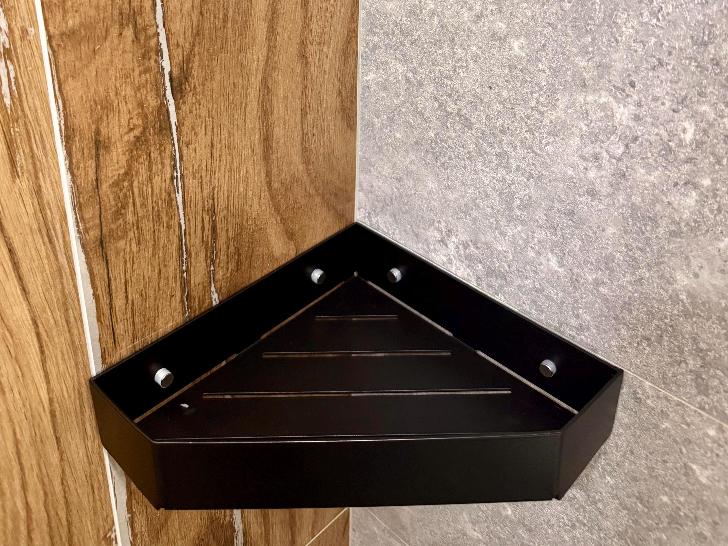 Corner Aluminum Floating Shelf for Bathroom With Towel Holder and Hook — 5