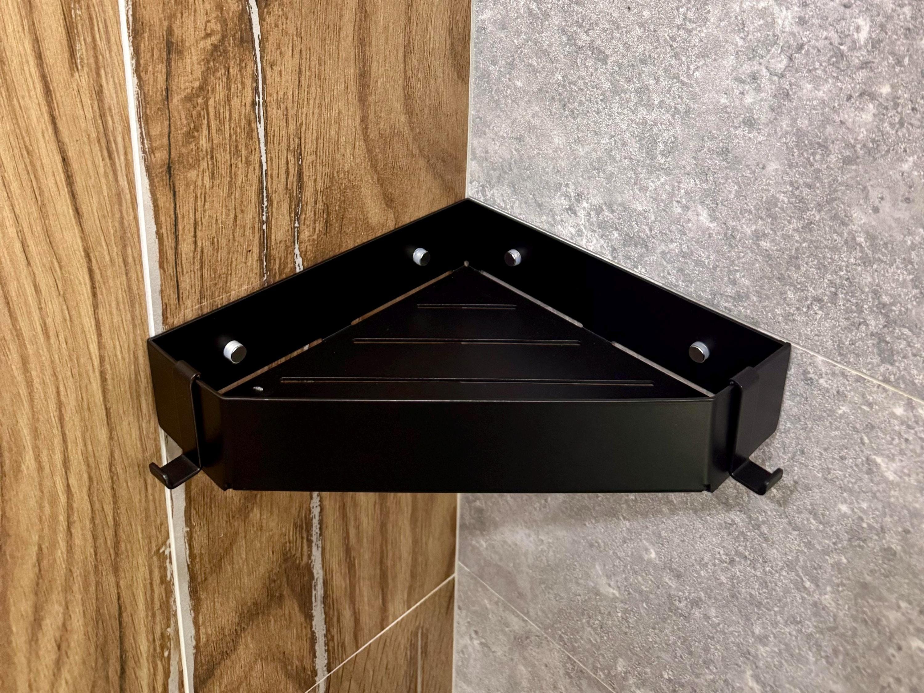 Corner Aluminum Floating Shelf for Bathroom With Towel Holder and Hook — 3