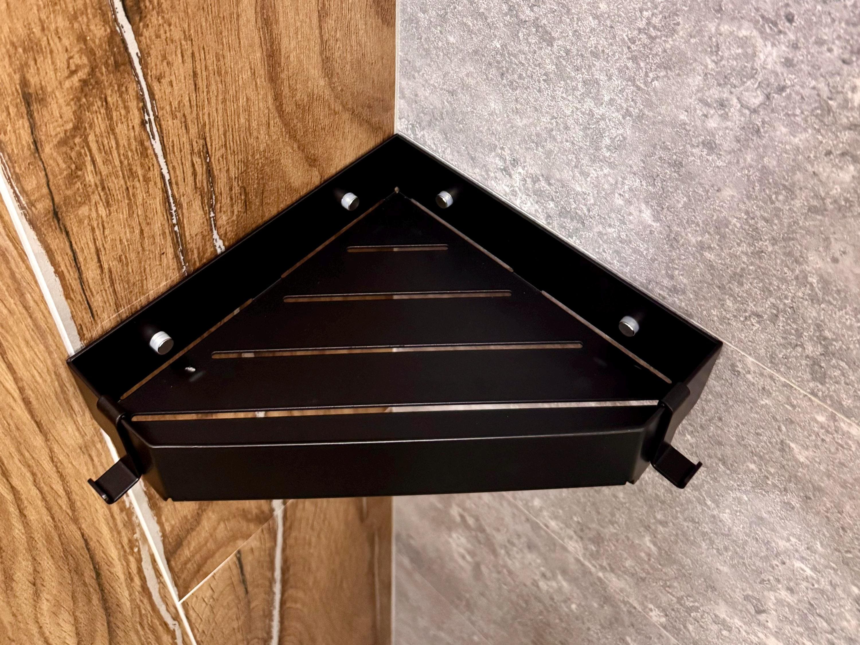 Corner Aluminum Floating Shelf for Bathroom With Towel Holder and Hook — 2