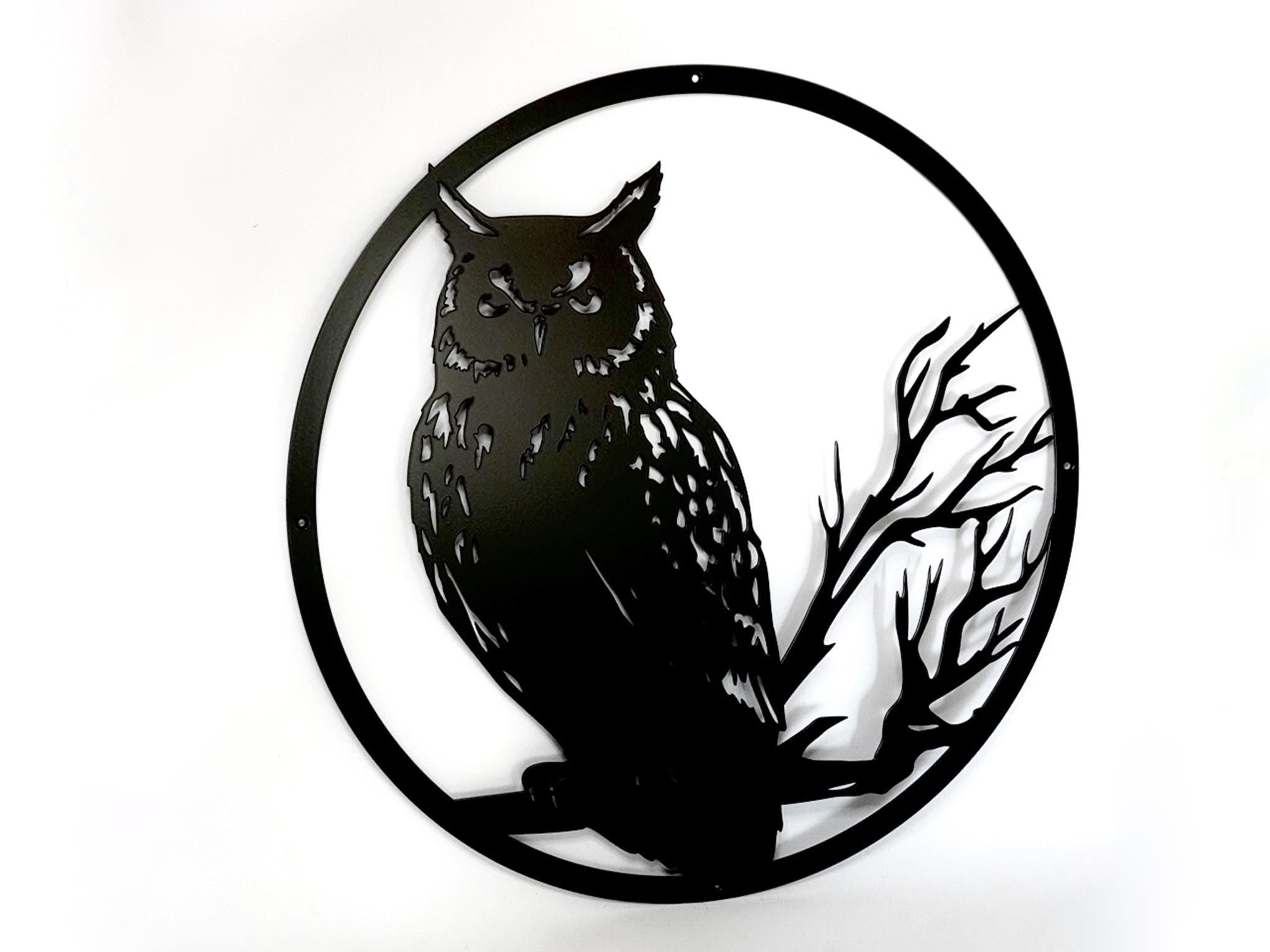 Owl on Branch Wisdom Symbol Black Metal Wall Art Bird Silhouette — 3