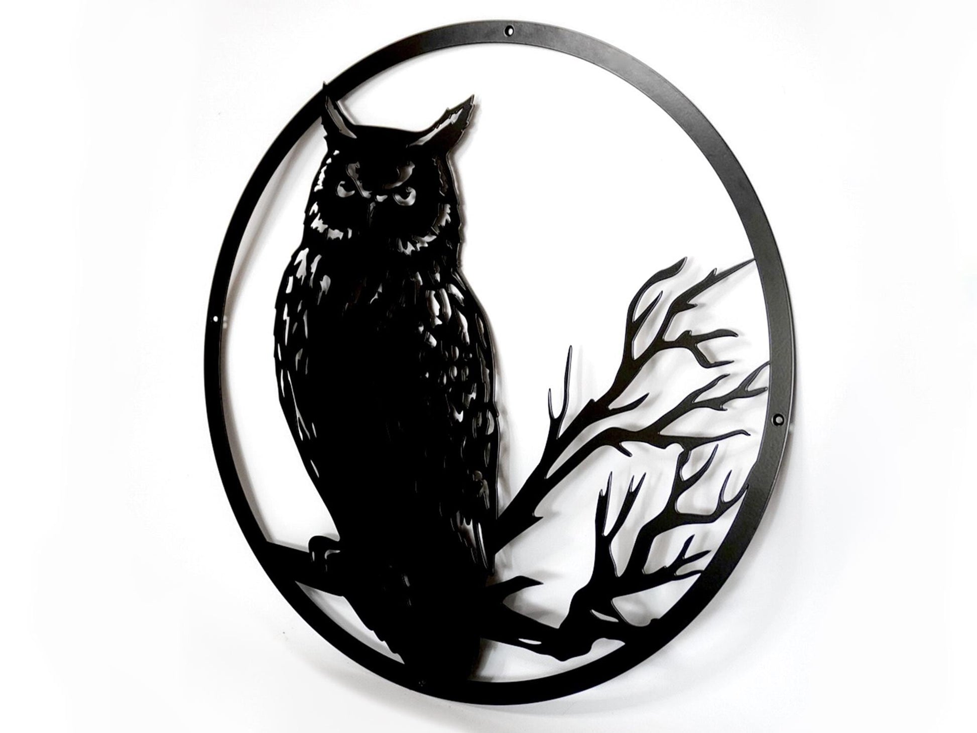 Owl on Branch Wisdom Symbol Black Metal Wall Art Bird Silhouette — 5