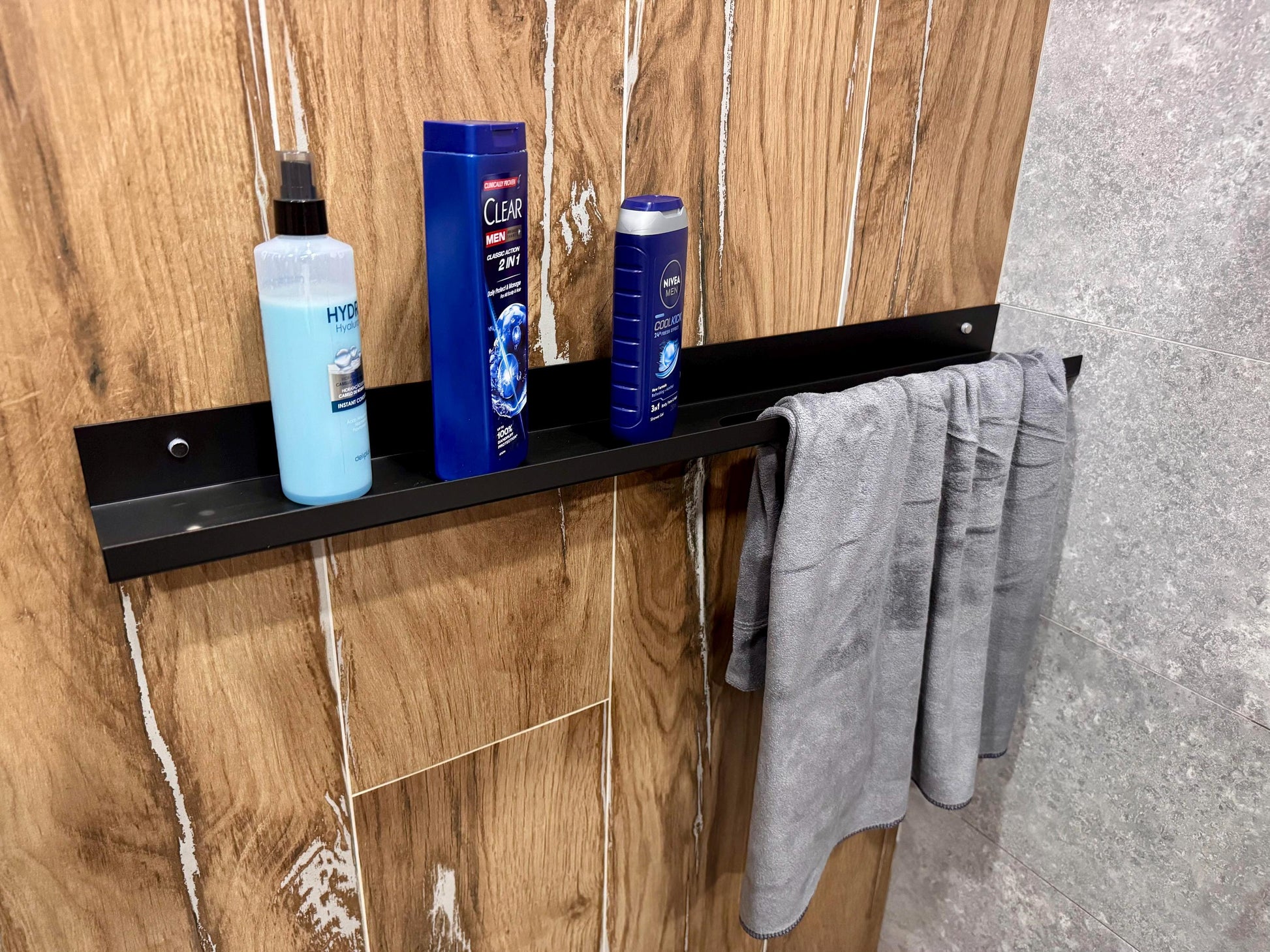 Wide Aluminum Floating Shelf for Bathroom With Towel Holder — 2