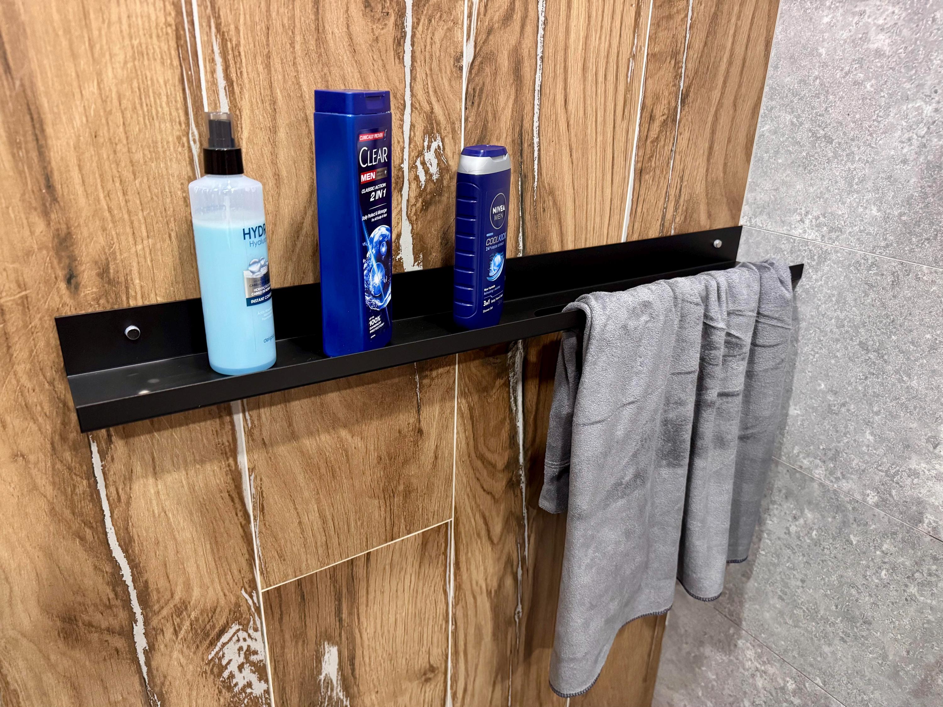 Wide Aluminum Floating Shelf for Bathroom With Towel Holder — 2