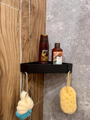 Corner Aluminum Floating Shelf for Bathroom With Towel Holder and Hook