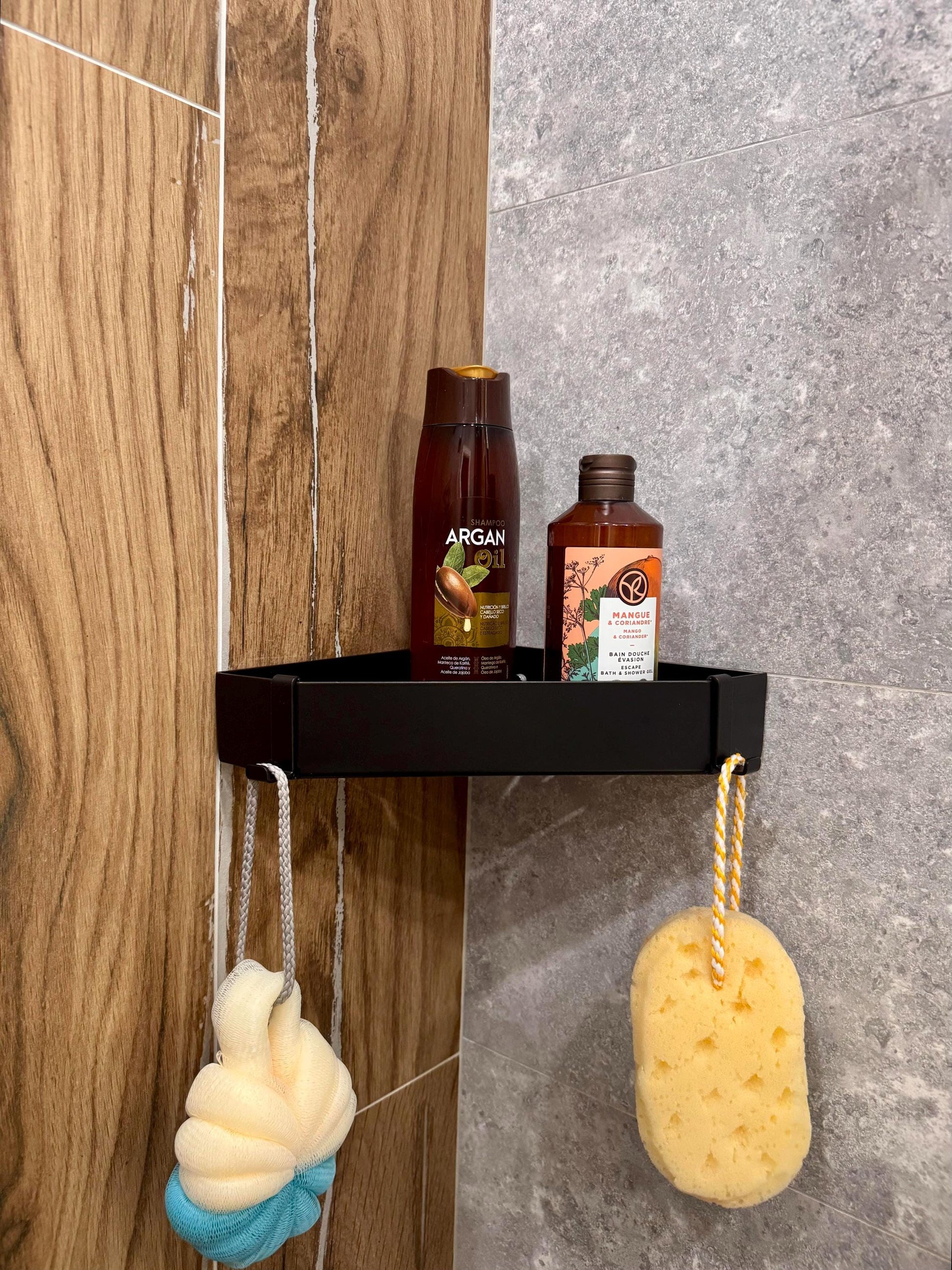 Corner Aluminum Floating Shelf for Bathroom With Towel Holder and Hook