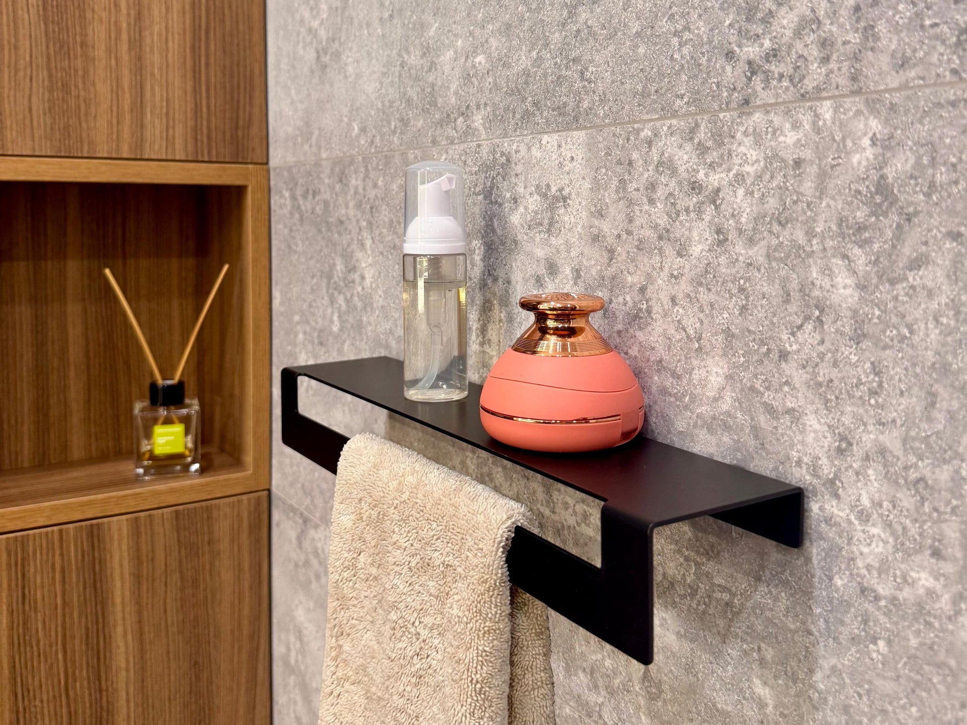 Wide Aluminum Floating Shelf for Bathroom With Towel Holder