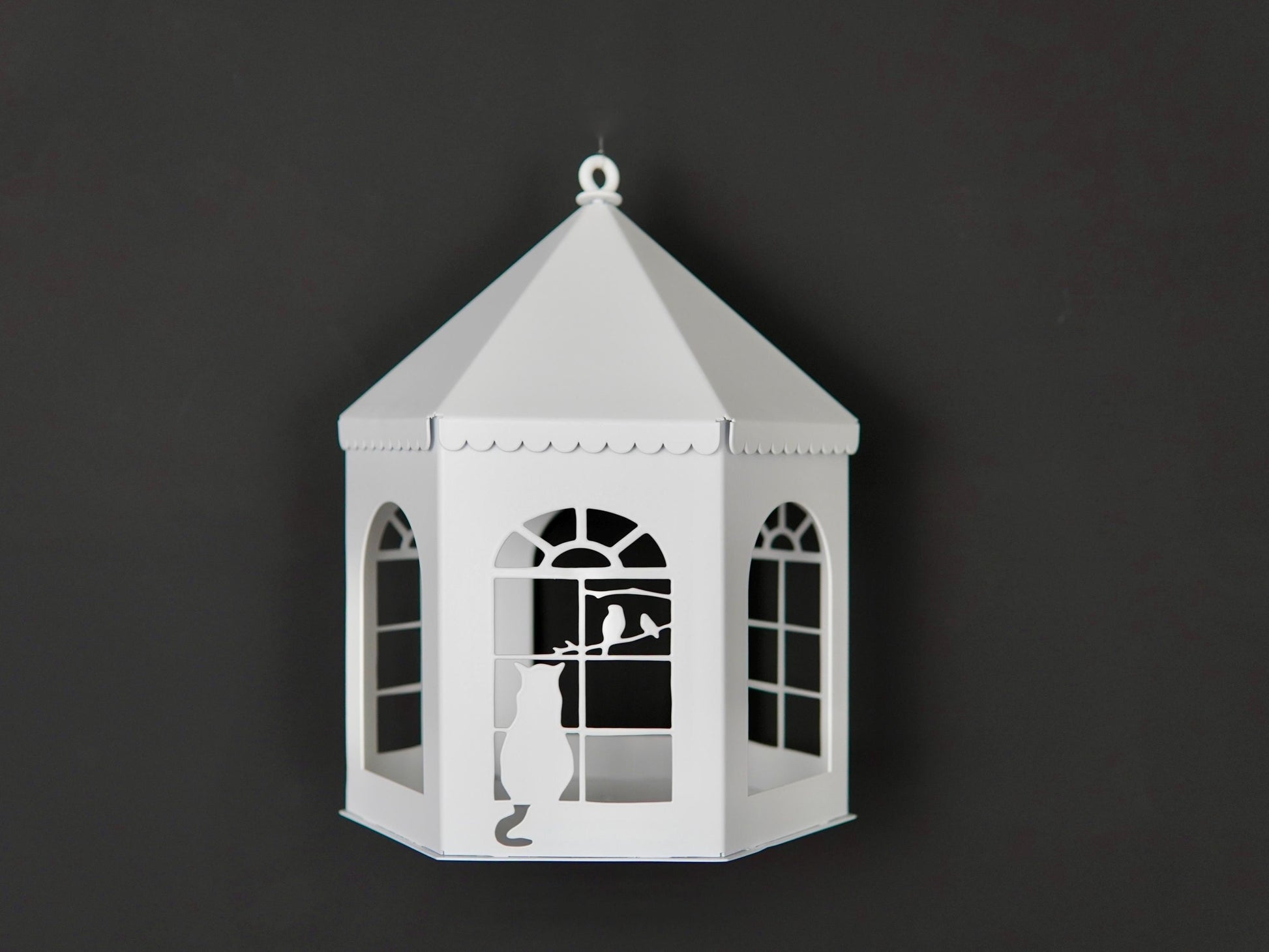 Metal Lantern with Cat and Birds — 10