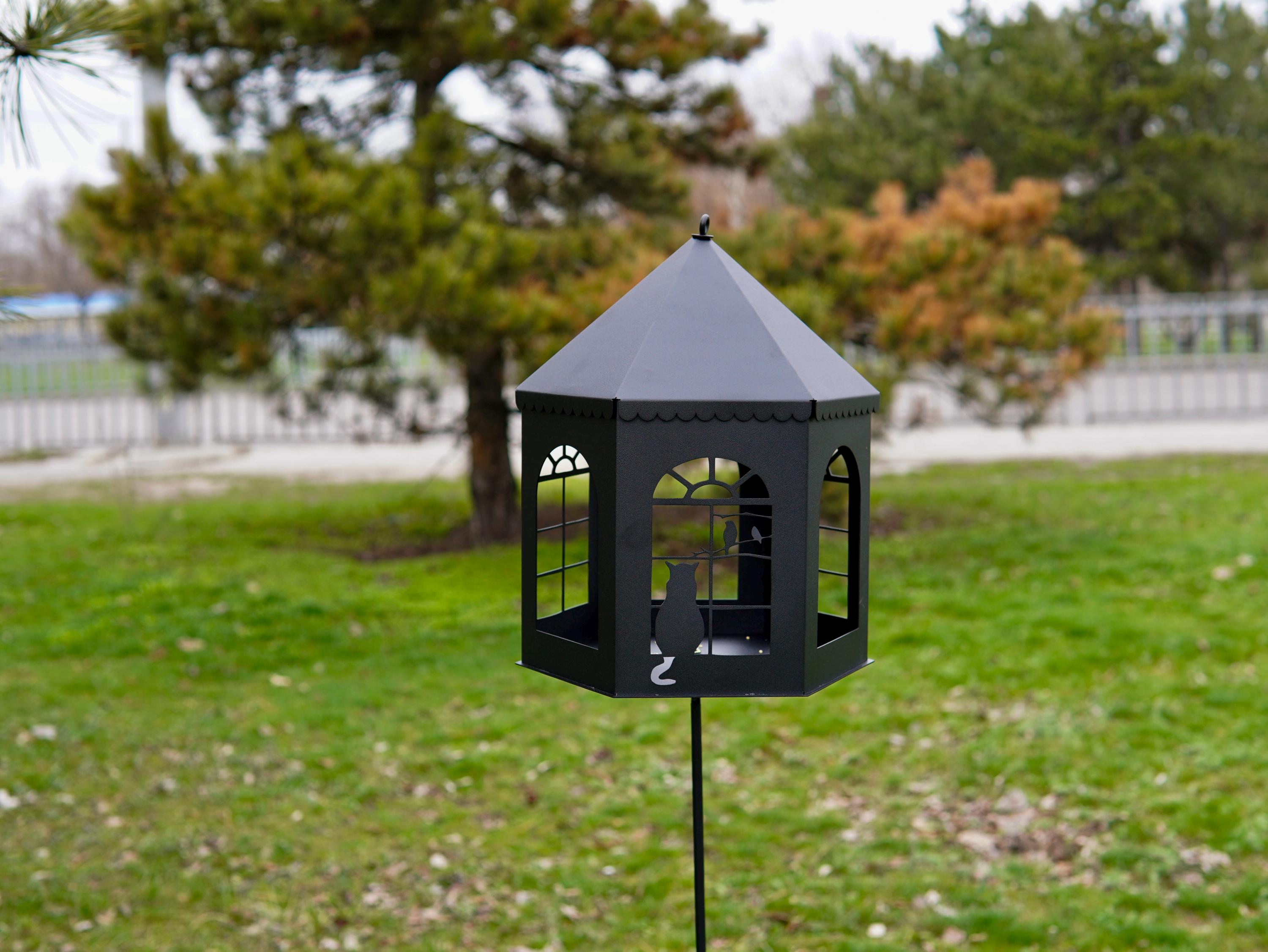 Metal Lantern with Cat and Birds — 5