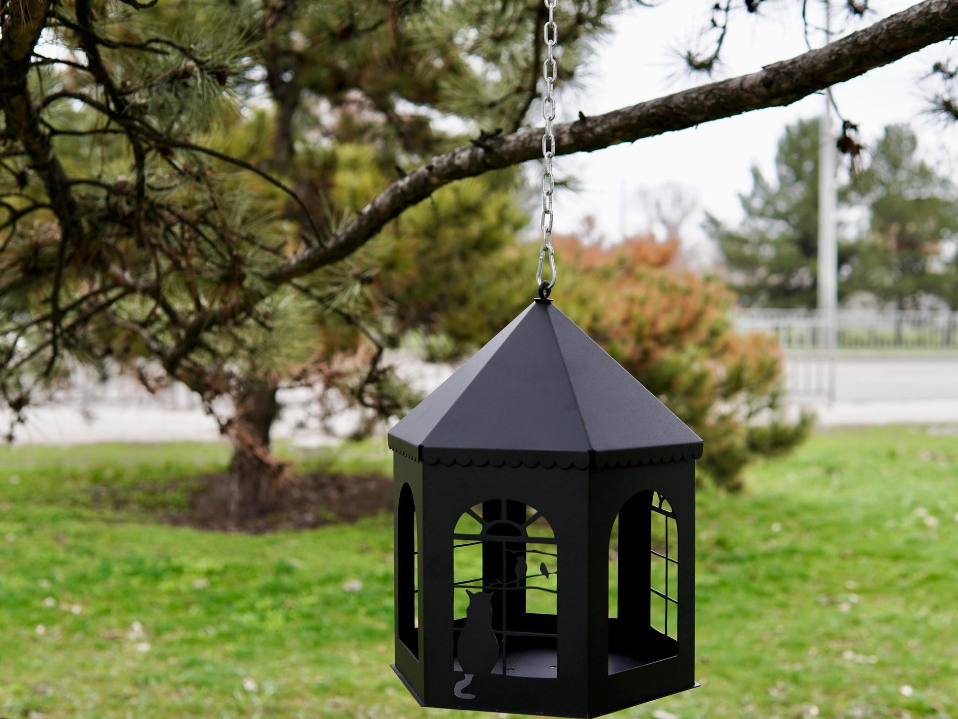 Metal Lantern with Cat and Birds — 9